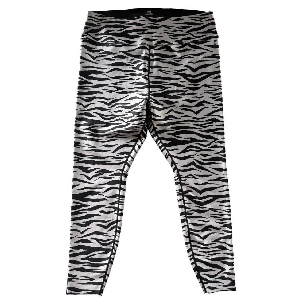 Good American Zebra Print High Rise Leggings Black White Animal Size 7 4X